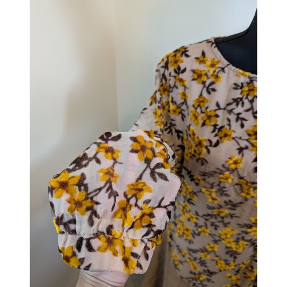 Roolee Darcy Floral Midi Dress Color BurlyWood Sheer Long Sleeves Medium - Picture 9 of 14